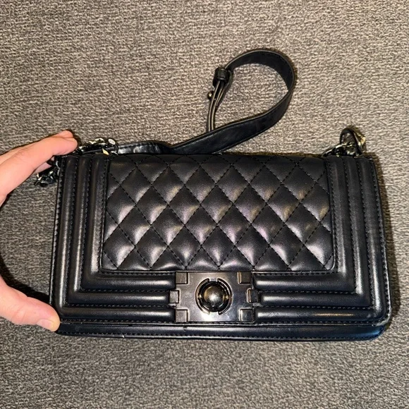 Elegant Black Quilted Shoulder Bag Small Medium Flap Crossbody Classic - Picture 6 of 9